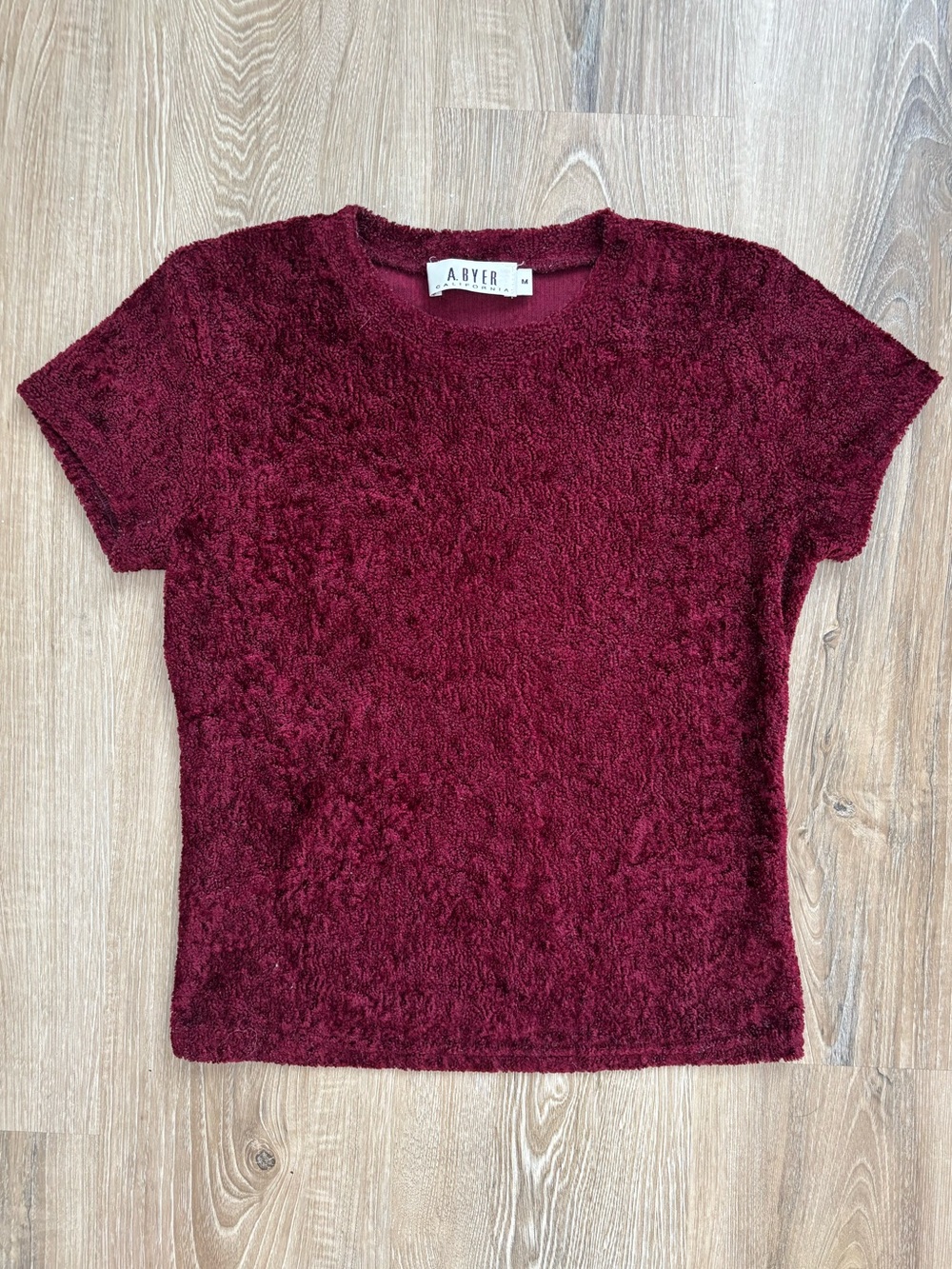 Vintage 90s A. Byer Fuzzy Deep Red Burgundy Baby Tee
